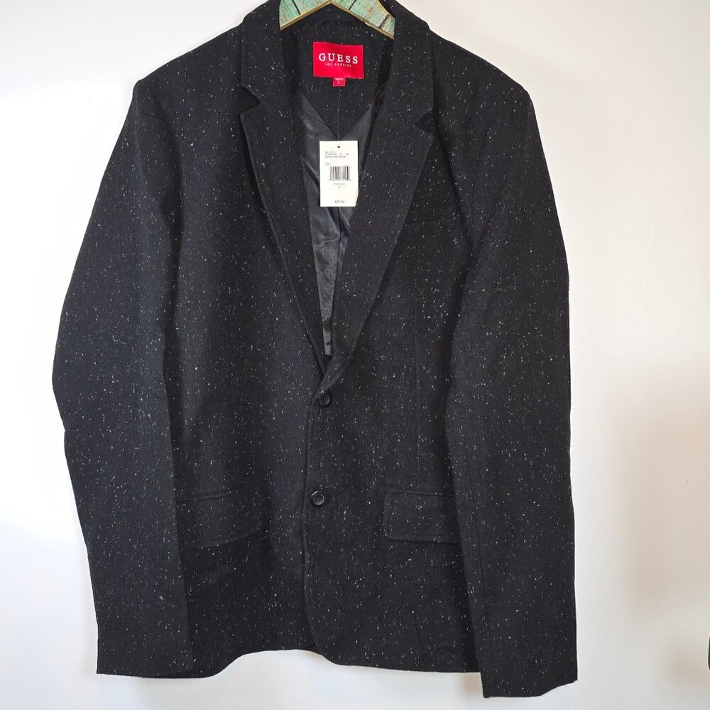 Guess Demarcus Neps Spotted Jet Black Notched Lapel Single Breast Blazer, L, NWT